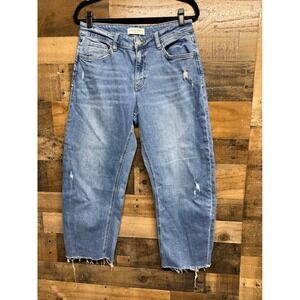 Lovervet by Vervet High Rise Barrel Leg Jeans Blue Distressed Raw Hem Women 9 29